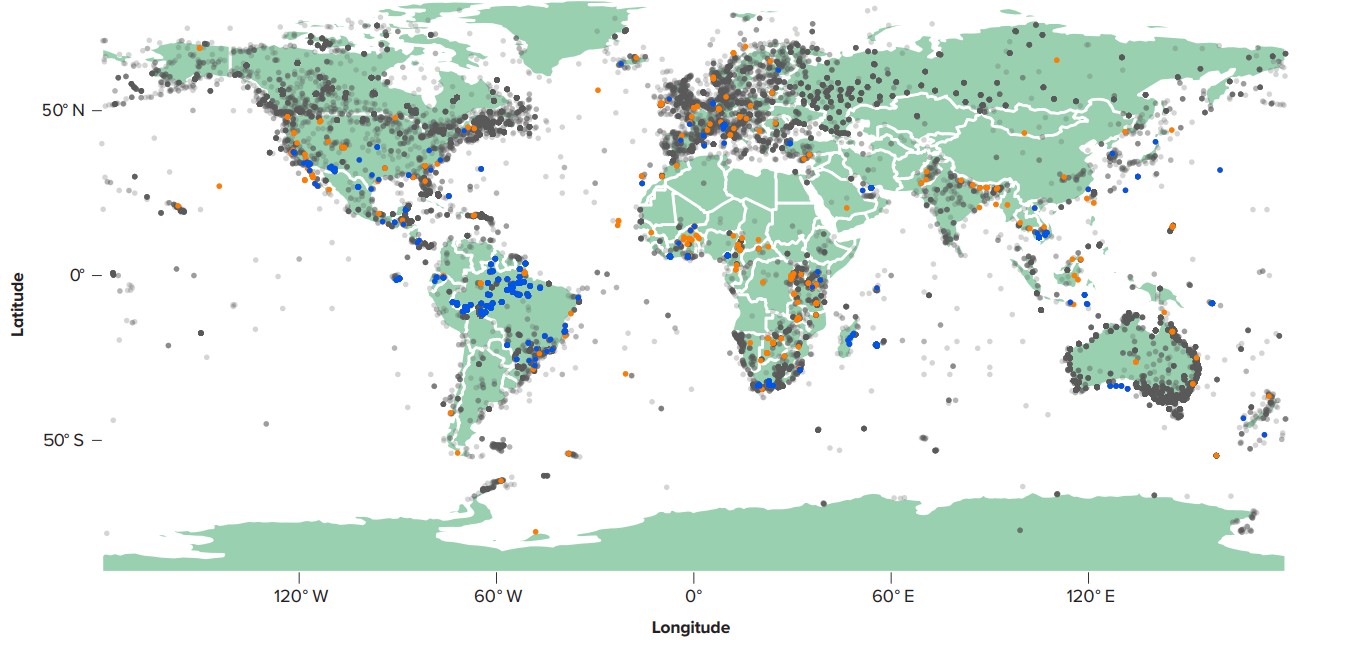 Geographic representation of the Living Planet Database